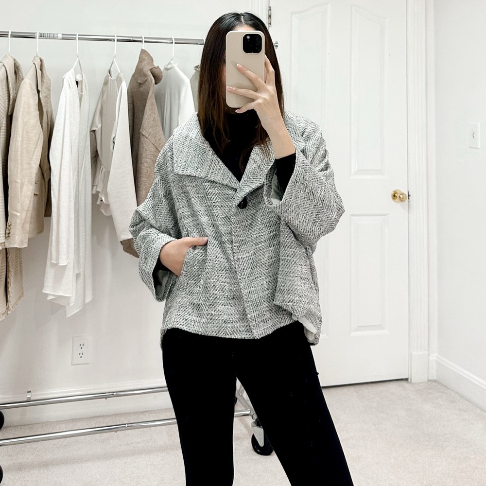 Eileen Fisher Herringbone Swing Jacket in Black and White